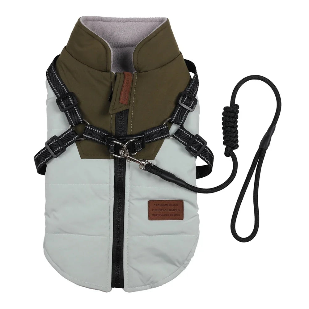 Winter Pet Dog Jacket With Harness Warm Waterproof Dog Clothes For Labrador Chihuahua French Bulldog Big Dog Coat