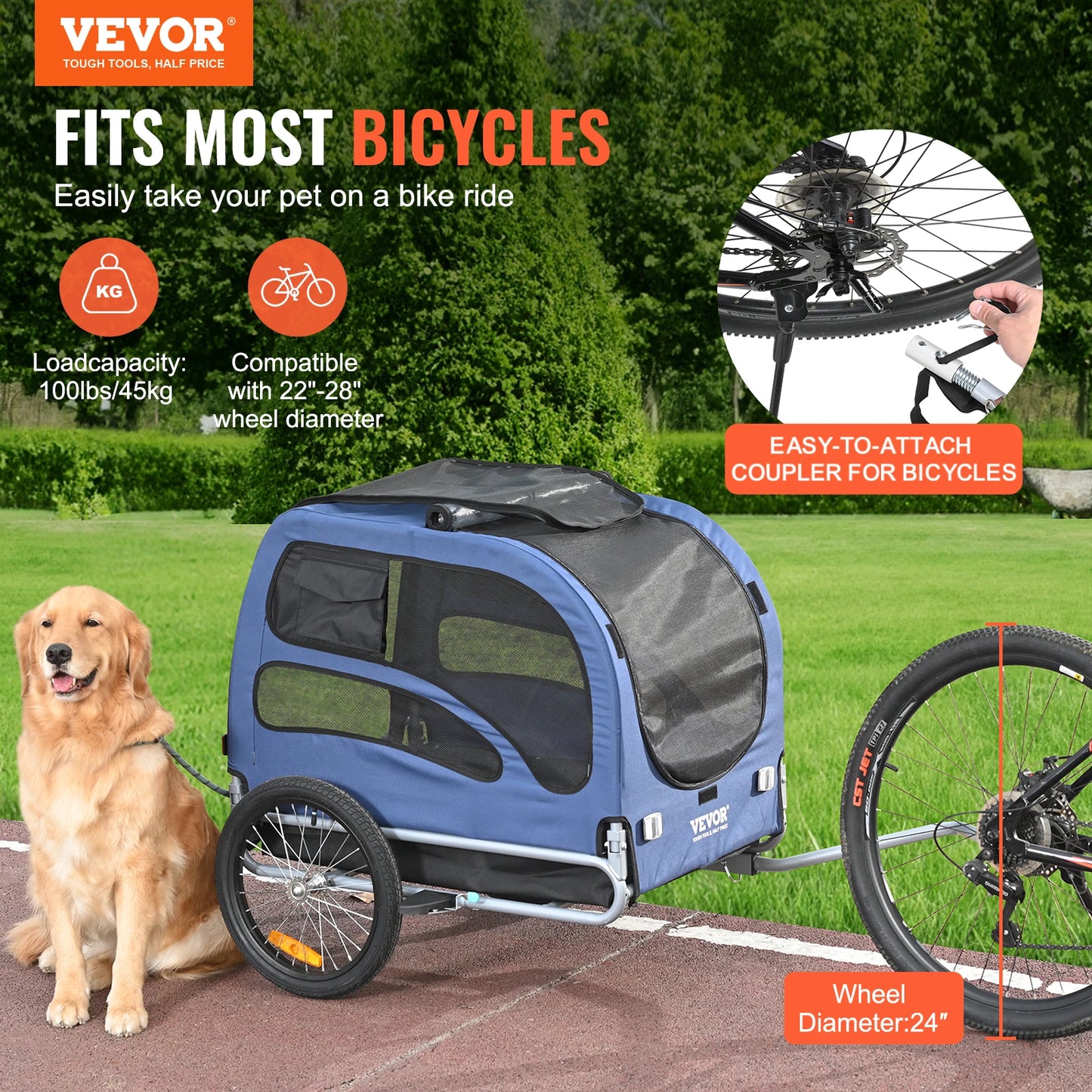 SucceBuy 100 Lbs Pet Cart Bicycle Carrier Dog Bike Trailer