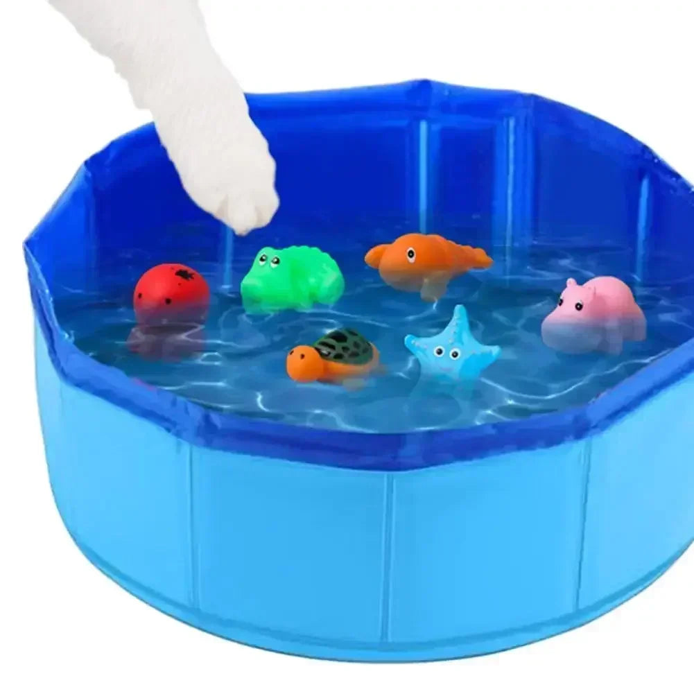 Foldable Pet Water Play Pool with Turtle Starfish and Octopus Toys for Cats and Dogs Summer Cooling Bath Basin
