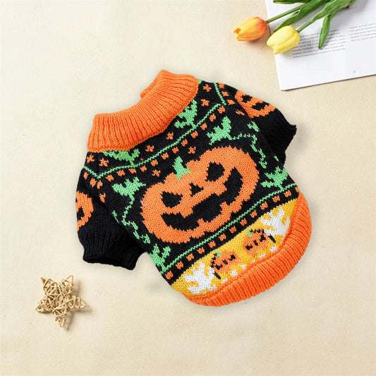 Halloween Ghost Costume for Dogs and Cats by NoEnName Knitted Pumpkin Sweater Outfit