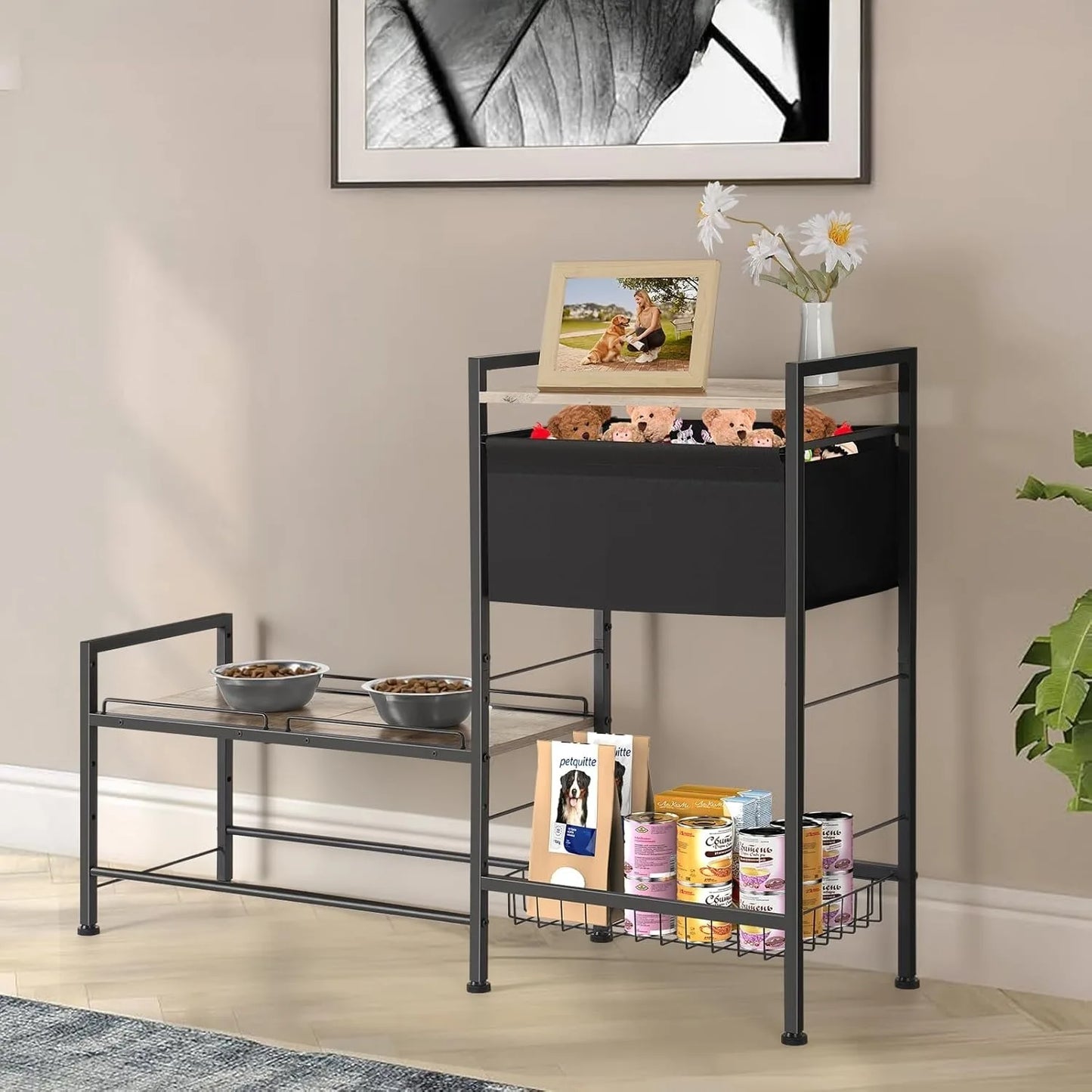 Height Adjustable Dog Bowl Stand with Storage Shelf Raised Feeder Station for Dogs