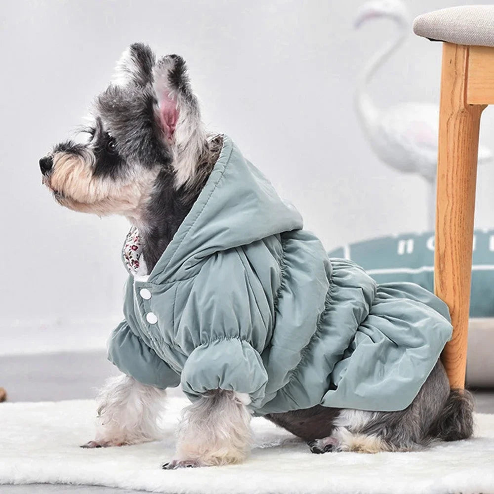 Winter Warm Dog Dress Puppy Pet Coats Princess Floral Bubble Skirt Hooded Jacket Chihuahua Yorkie Outfit Clothing