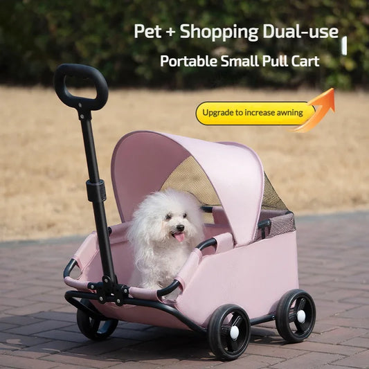 Pet Stroller With Sun Cover Breathable For Dogs Cats