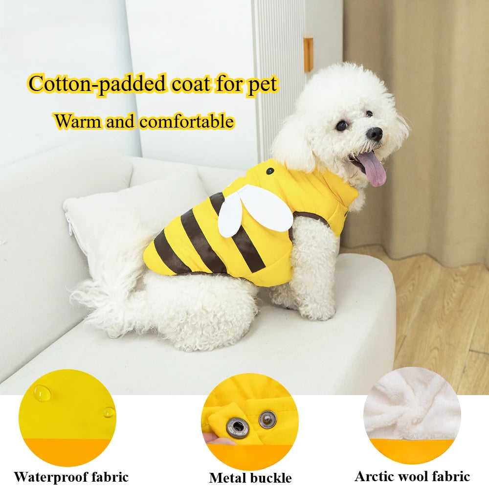 Dog Clothes Cat Clothes Bee Design Four Seasons Warm Waterproof Pet Jacket