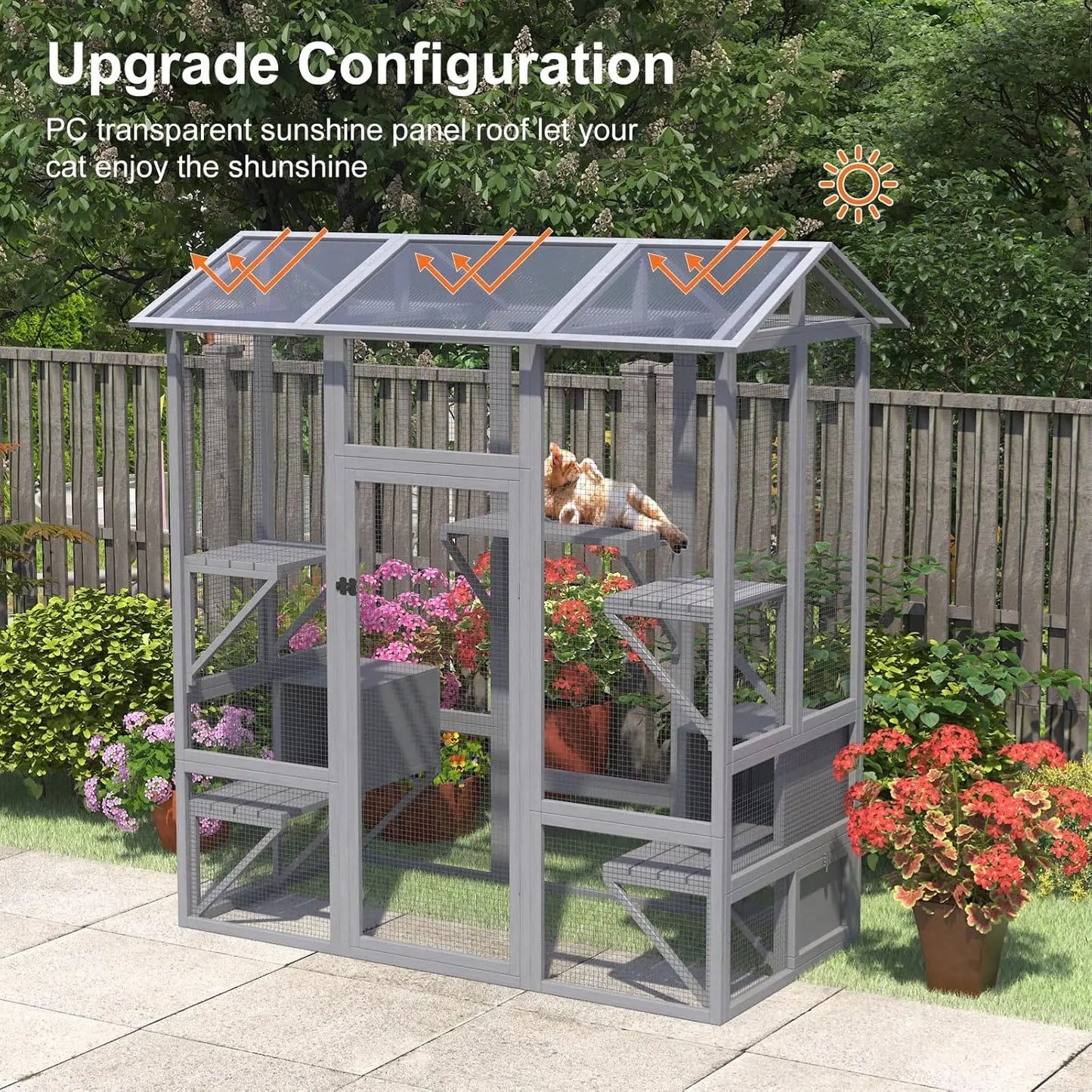 Large Catio Outdoor Cat Enclosure with Waterproof Cover and Roof