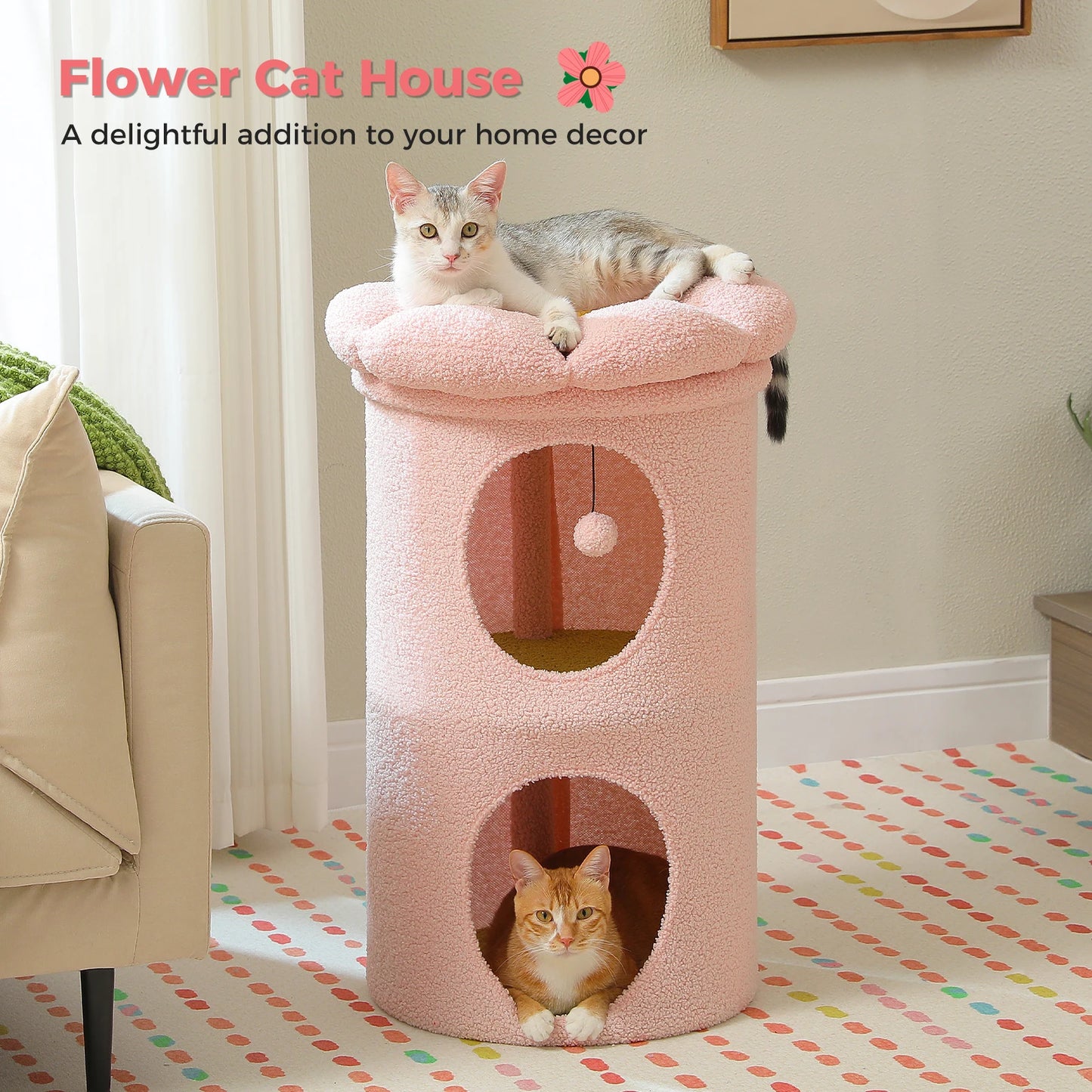 Pawz Road Two Storey Cat House with Removable Flower Bed Cute Cat Cave Condo