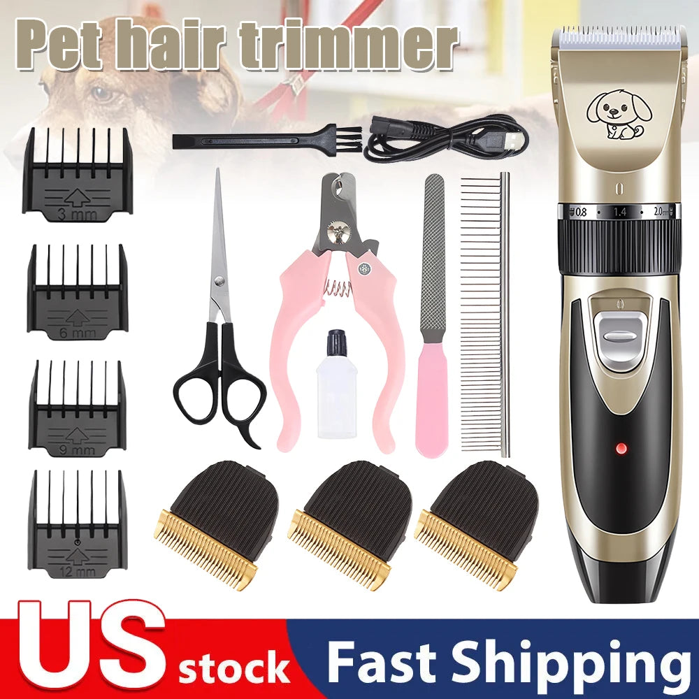 Pet Clipper Grooming Kit Rechargeable Hair Trimmer for Cats and Dogs