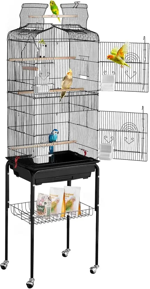 Open Top Parrot Cage With Detachable Rolling Stand