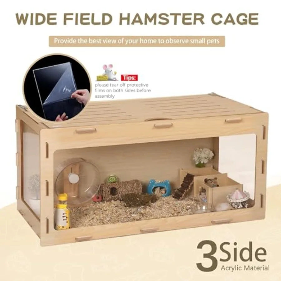 Wooden Hamster Cage Chewproof Bigger World Habitat Openable