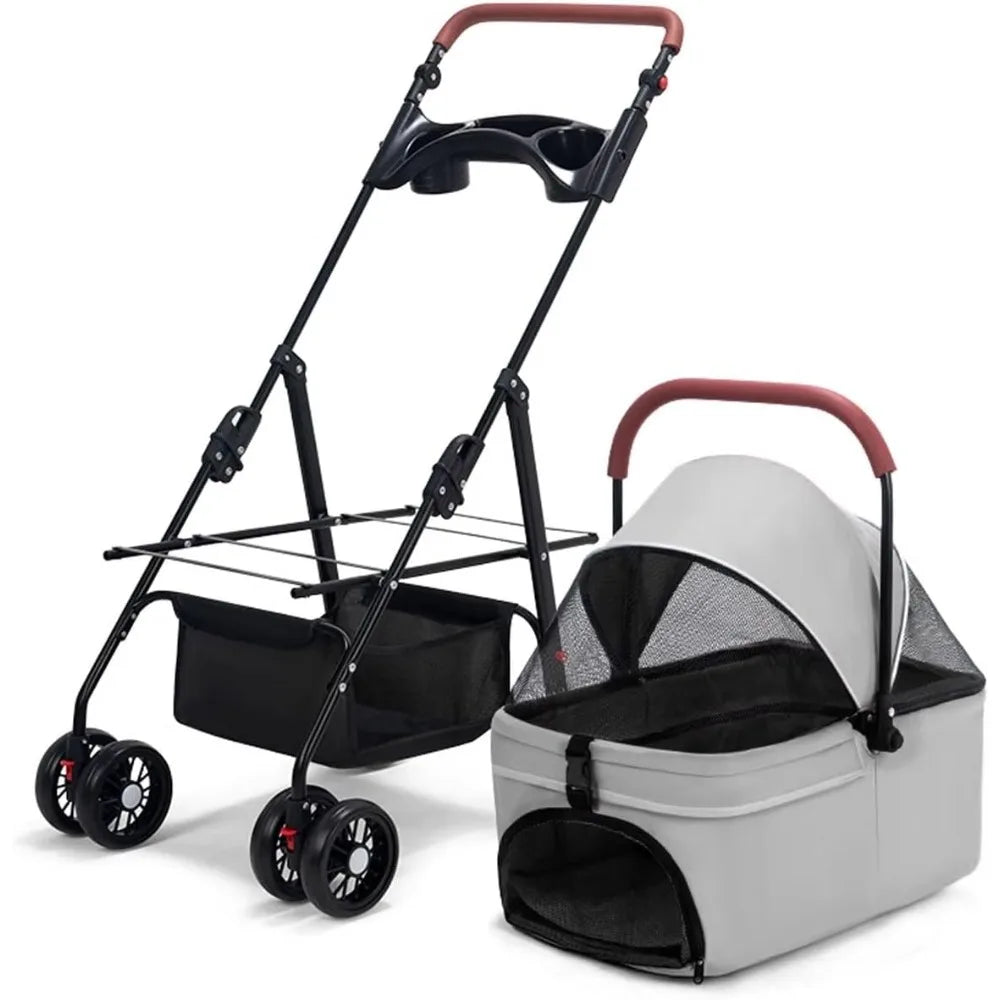 Folding Pet Stroller with Detachable Carrier for Dog Travel by NoEnName
