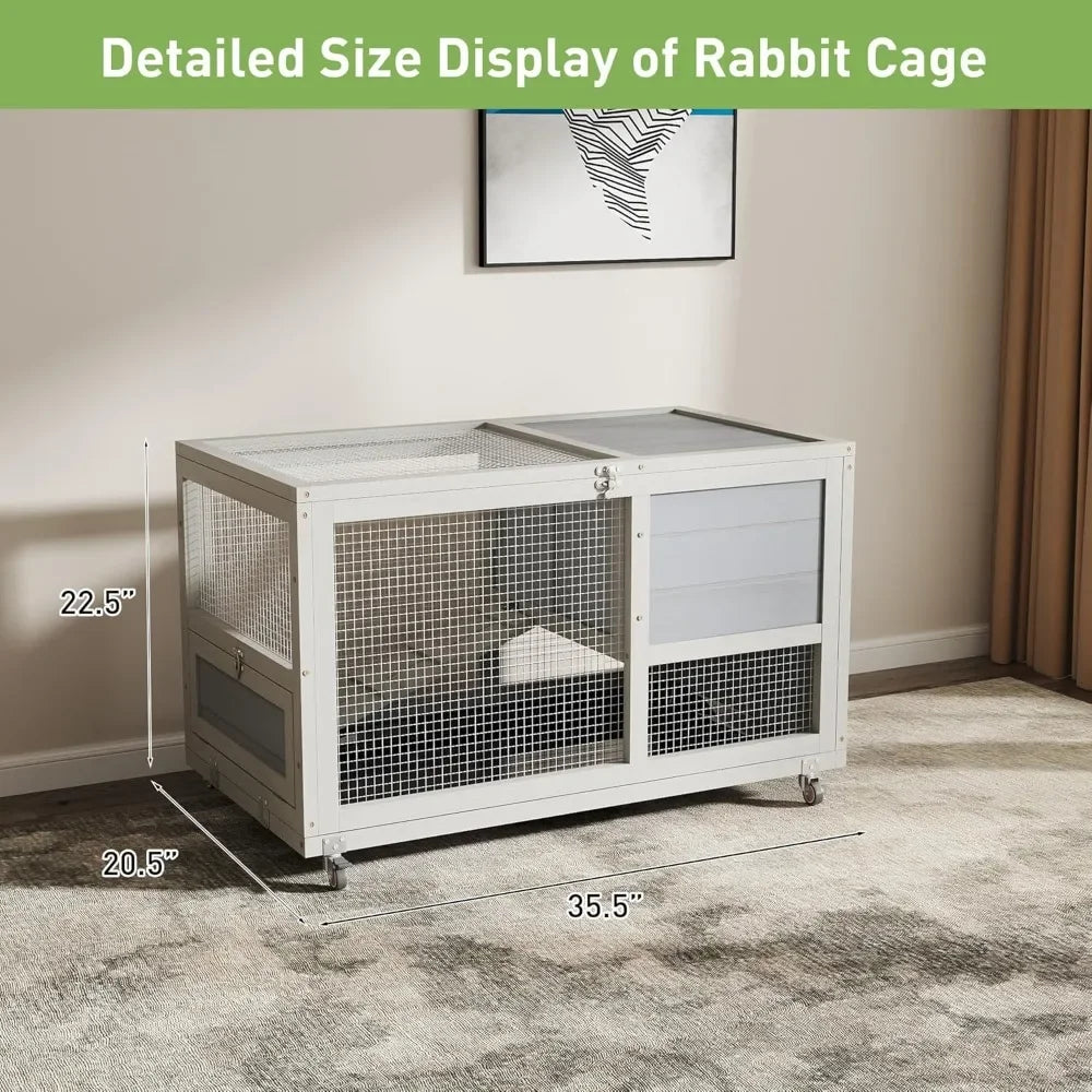 Hign-concerned Wood Rabbit Hutch On Wheels With Tray