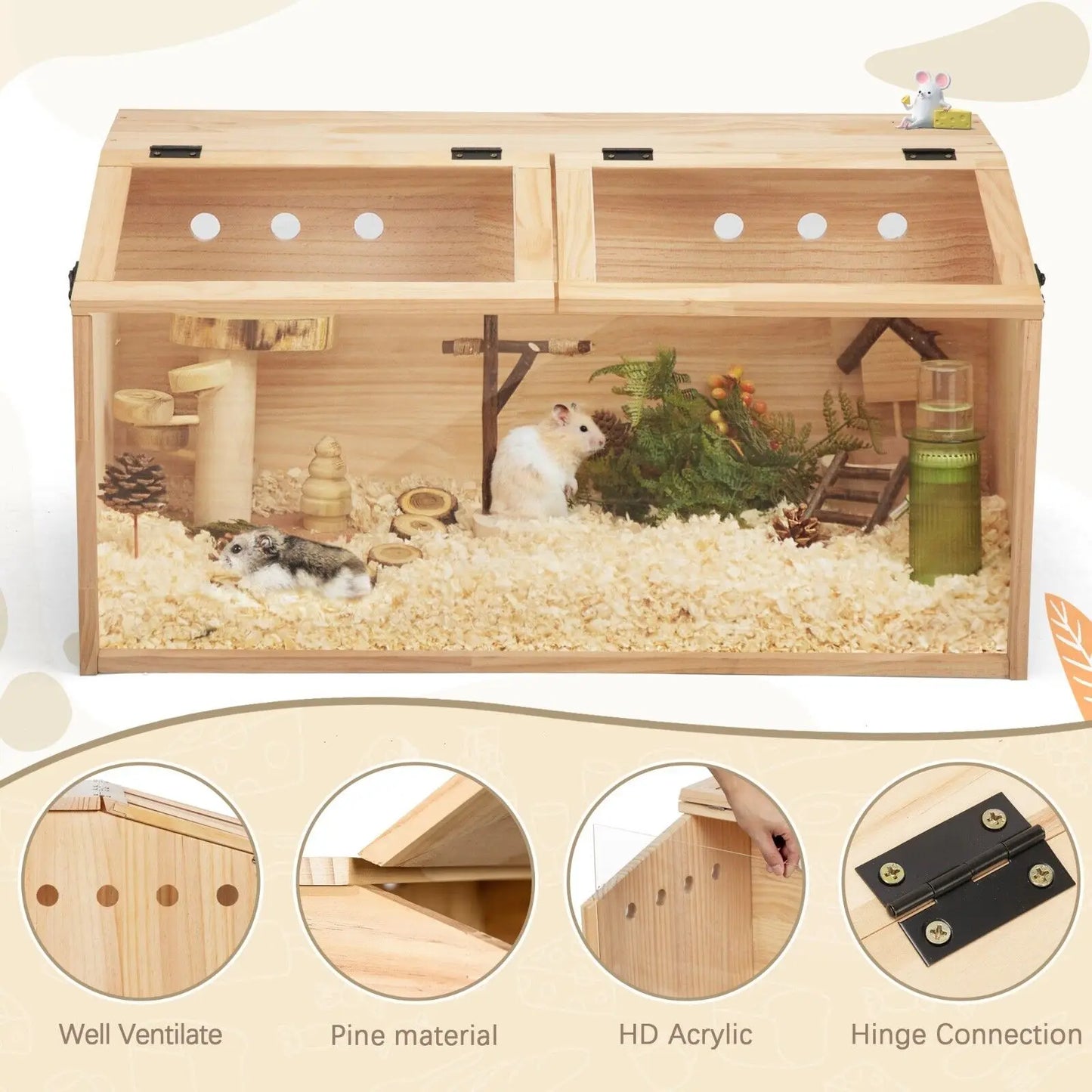 Wooden Hamster Cage Hutch With Openable Top
