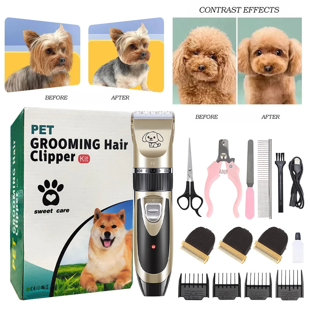 Pet Clipper Grooming Kit Rechargeable Hair Trimmer for Cats and Dogs