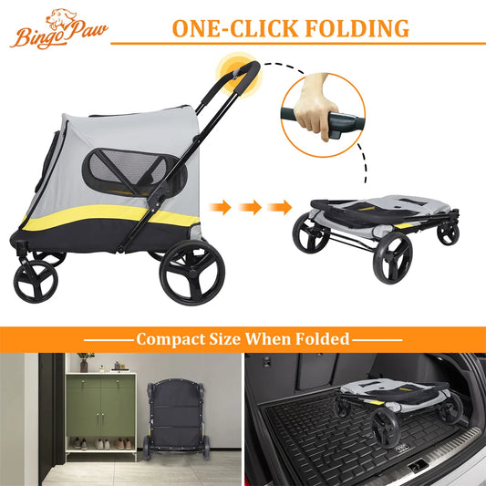 Foldable Dog Stroller with 4 Heavy Wheels Portable Universal Pet Travel Stroller