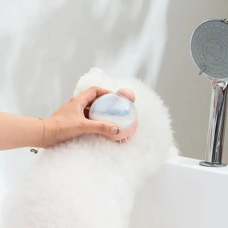 Dog Shower Brush Grooming Massage Bath Cleaning Brush with Shampoo Dispenser for Pets