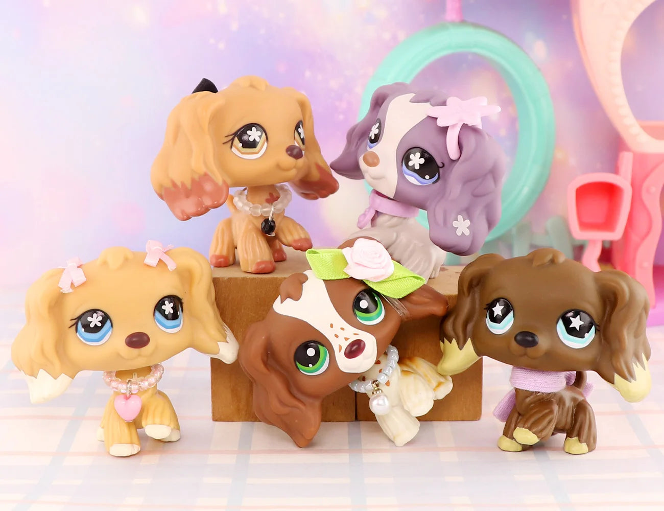 5PCS Mini Cocker Spaniel Vinyl Dolls with Accessories Set