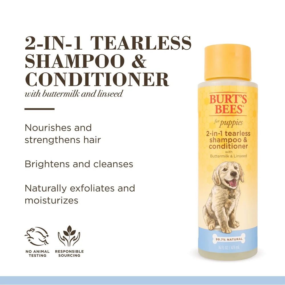 XMSJ Natural Tearless 2-in-1 Dog Shampoo And Conditioner For Puppies With Buttermilk And Linseed Oil
