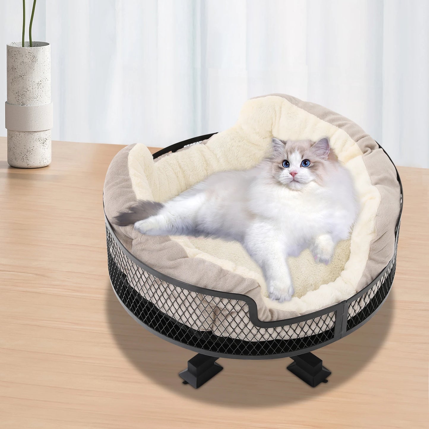 Portable Stainless Steel Elevated Cat Desk Bed for Small Cats and Dogs