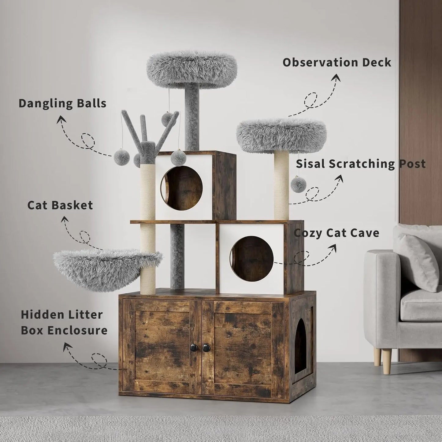 Friendly Finds Cat Tree Litter Box Enclosure 3 In 1