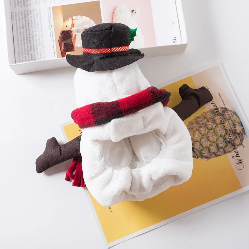 Christmas Snowman Dog Costume Winter Warm Puppy Cat Apparel for Small Medium Dogs Holiday Party Clothes