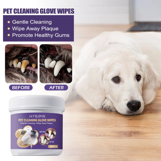 50PCS Cat Dog Tooth Cleaning Wipes Gentle Gum Care Lemon Scent