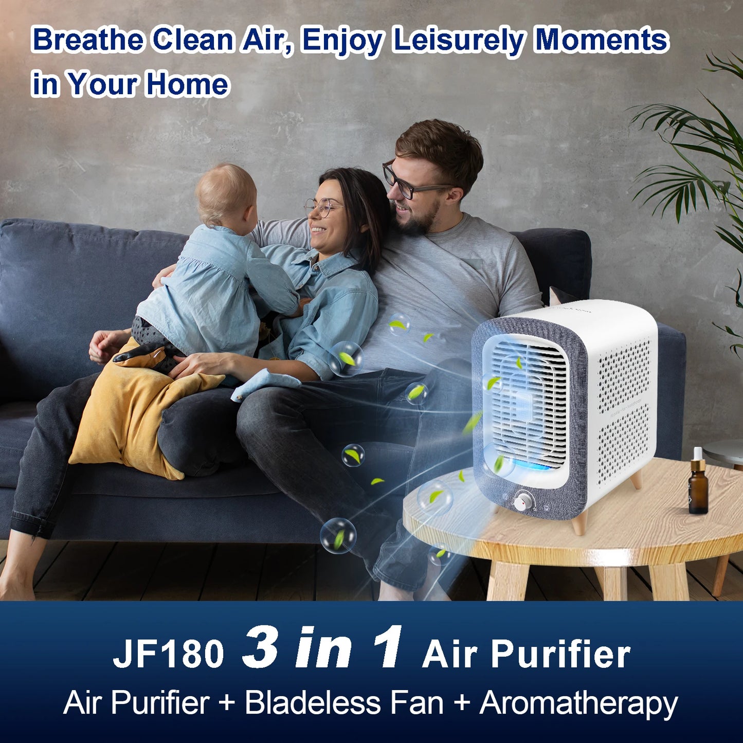 Jafanda Air Purifier for Home Bedroom 780 Square Feet HEPA and Activated Carbon Air Cleaner with Fragrance Sponge and Nightlight for Smoke Removal