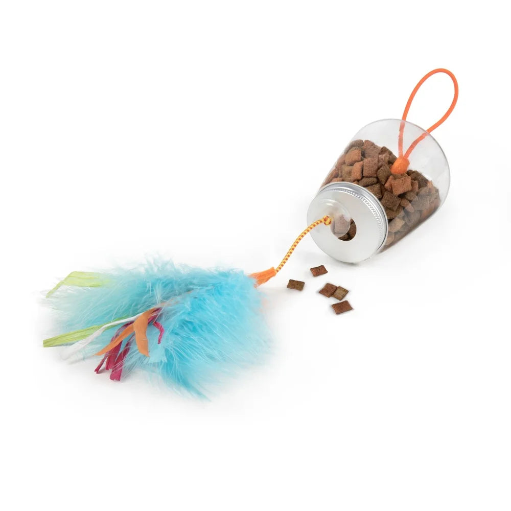 Interactive Cat Toy Treat Dispenser with Colorful Feathers