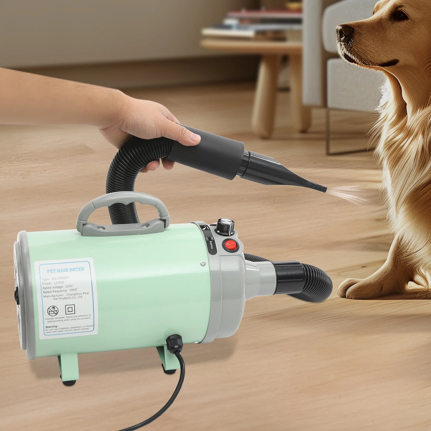 2200W Pet Hair Dryer With 4 Nozzles And Adjustable Speed