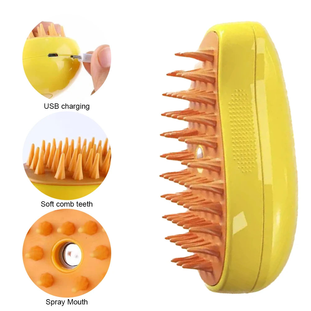Electric Cat Grooming Brush with Spray for Easy Hair Removal