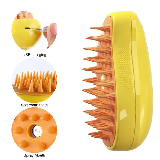 Electric Cat Grooming Brush with Spray for Easy Hair Removal