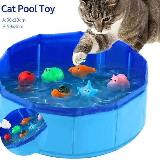Foldable Pet Water Play Pool with Turtle Starfish and Octopus Toys for Cats and Dogs Summer Cooling Bath Basin