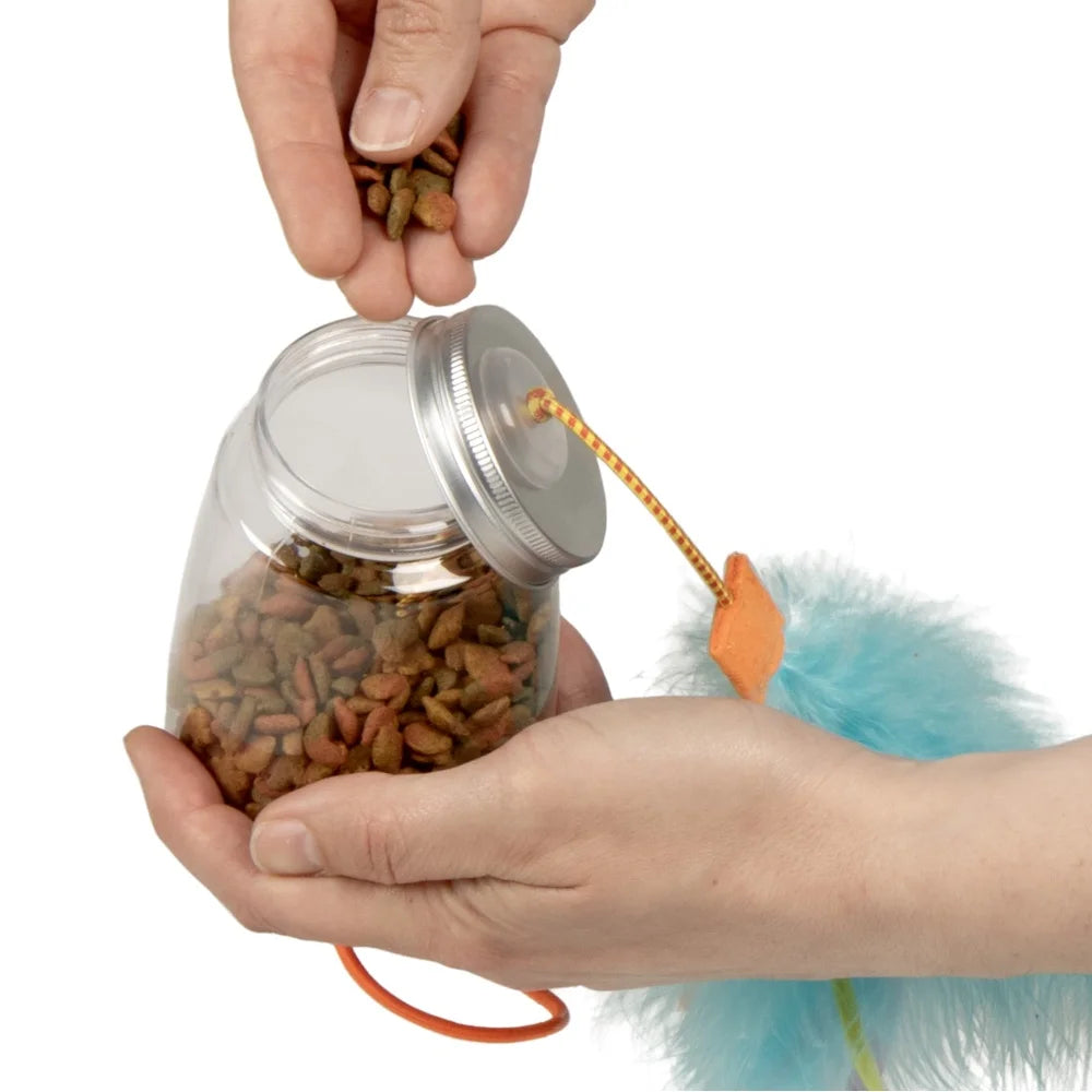 Interactive Cat Toy Treat Dispenser with Colorful Feathers