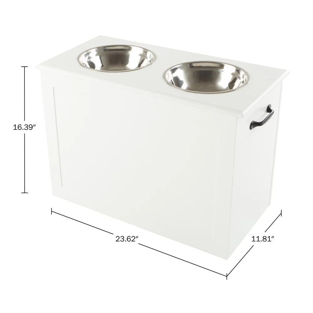 Elevated Dog Bowls with Hidden Storage Compartment Stainless Steel Pet Feeder Station Easy Clean Adjustable Height Organizer