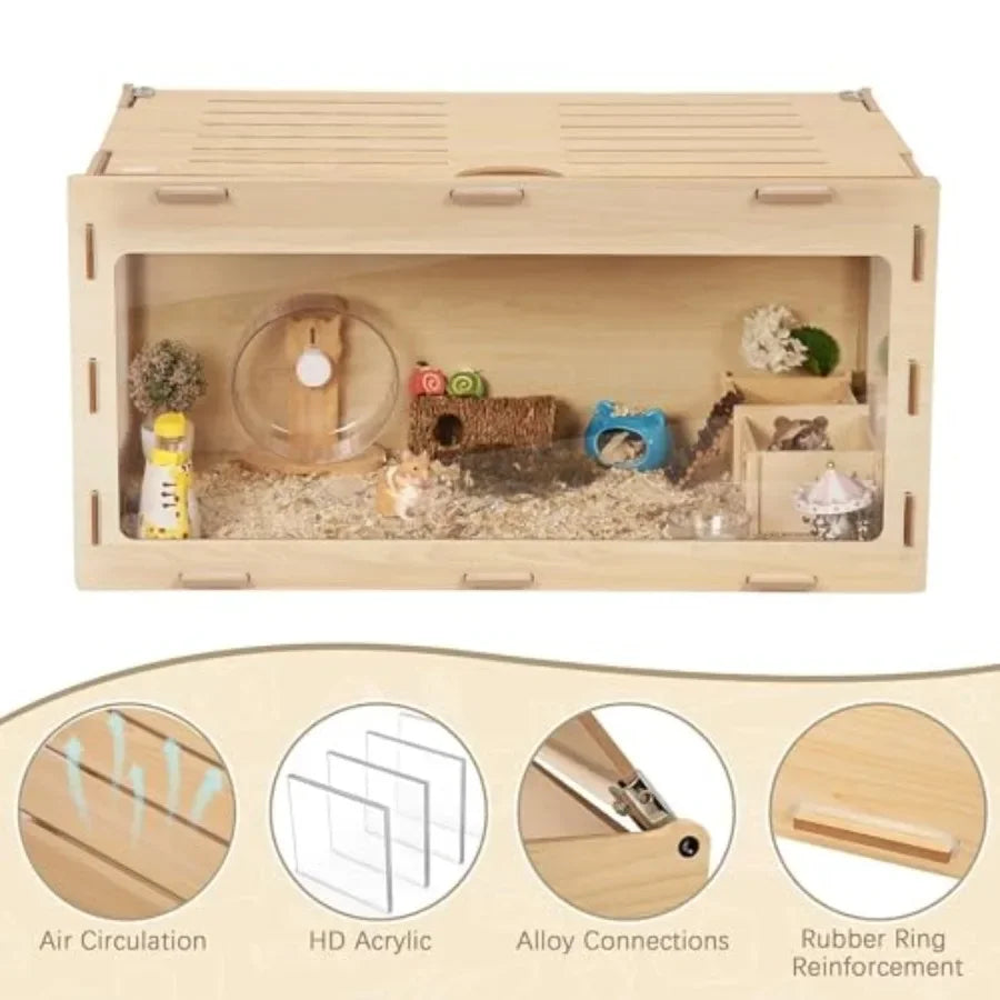 Wooden Hamster Cage Chewproof Bigger World Habitat Openable