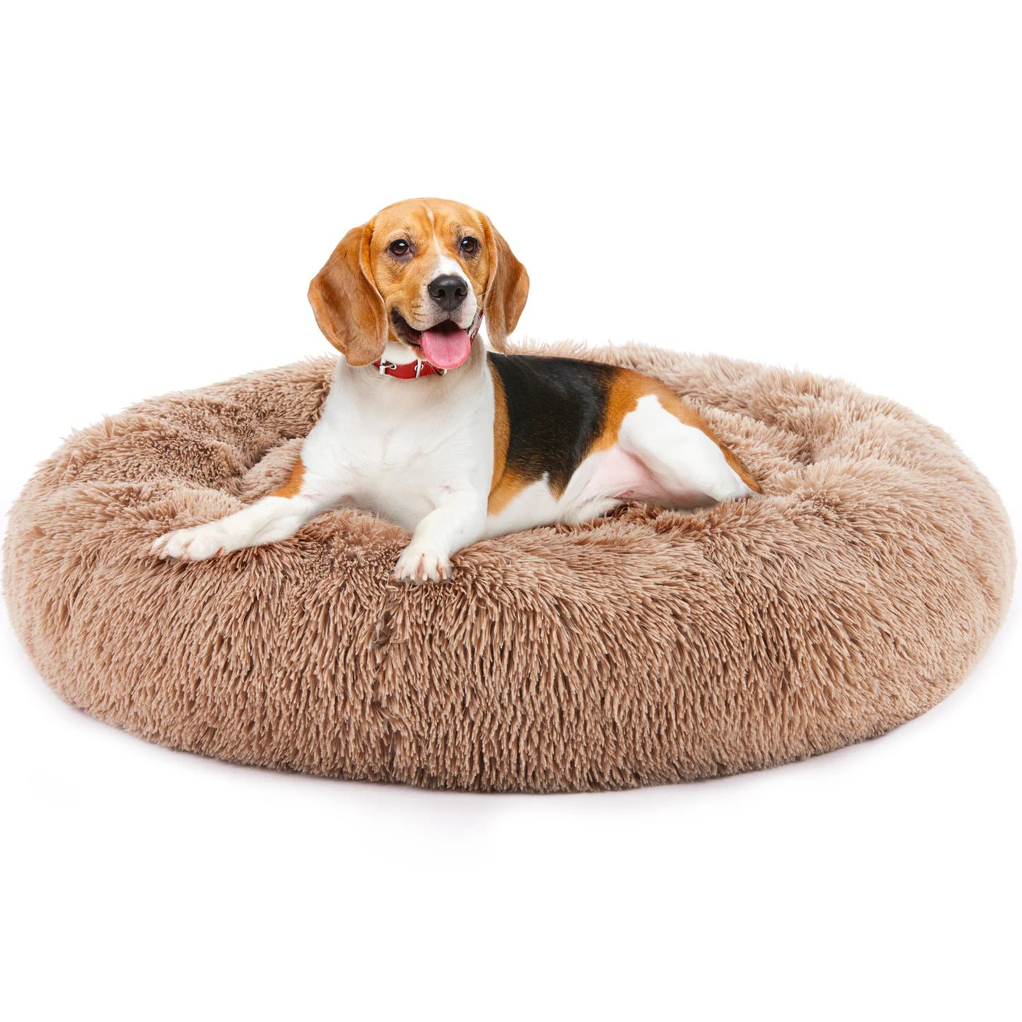 JHK Calming Dog Bed Washable Faux Fur Plush Round Bed