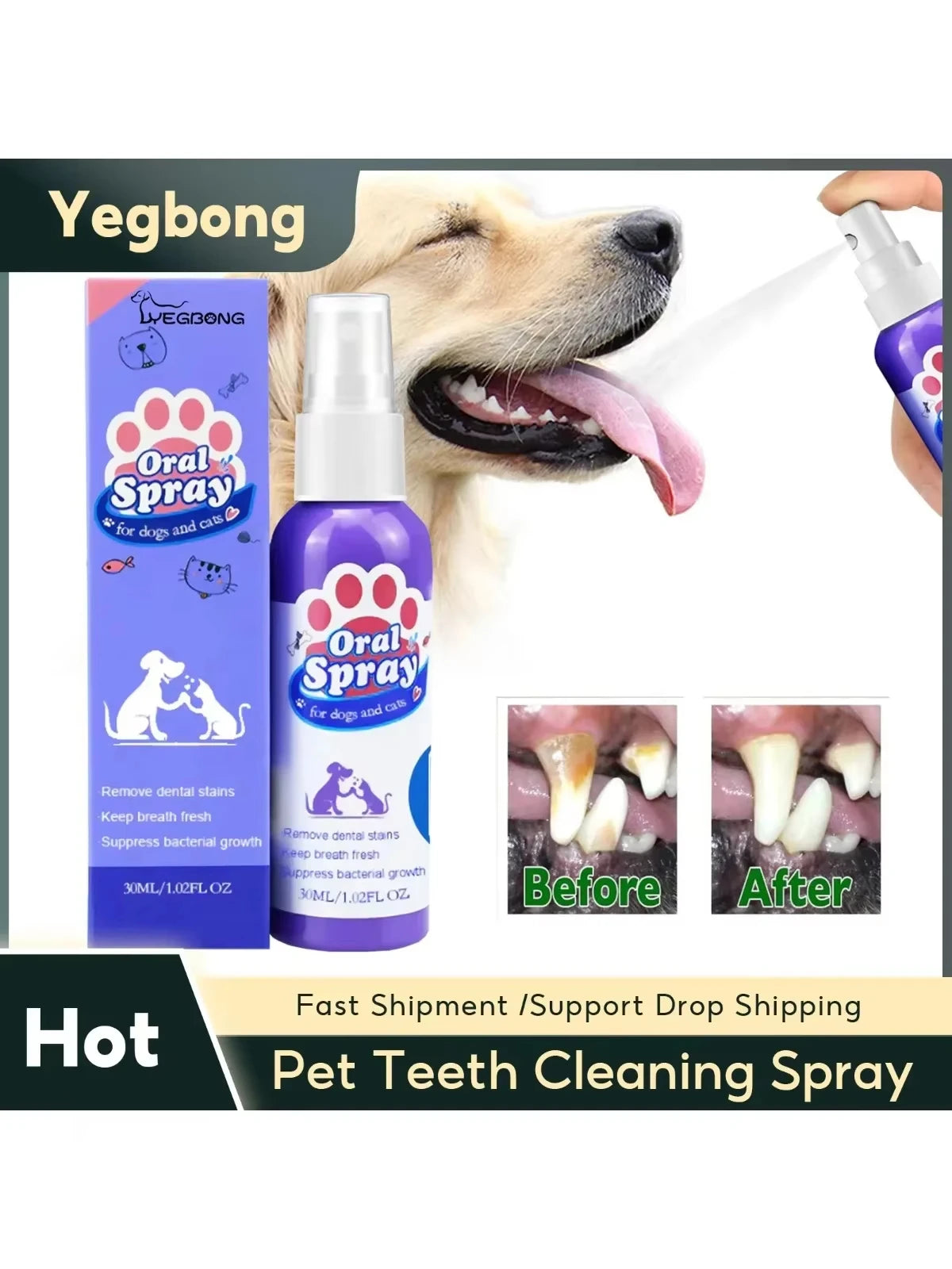 Pet Tooth Cleaning Spray for Dogs and Cats 30ml Oral Care Freshener Deodorization Dental Care