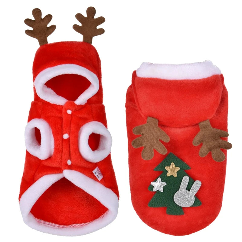 Hooded Christmas Jumpsuit for Dogs Pet Elk Warm Autumn Winter Puppy Jacket Coat