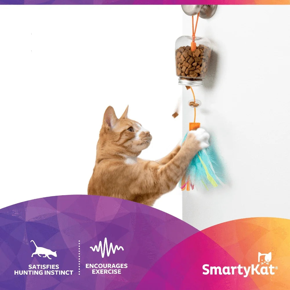 Interactive Cat Toy Treat Dispenser with Colorful Feathers