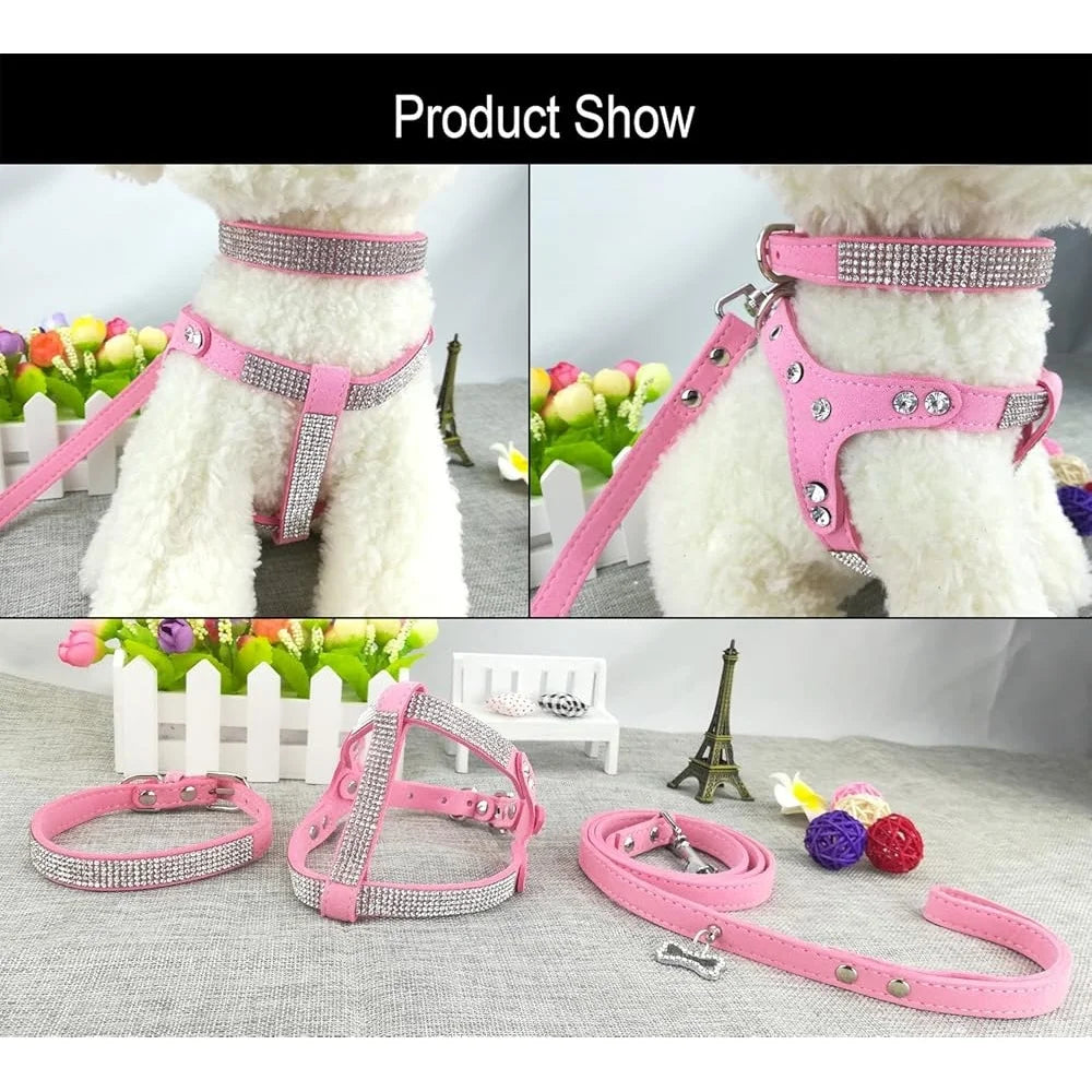 Comfortable Soft Dog Collar and Harness Set for Small Pets
