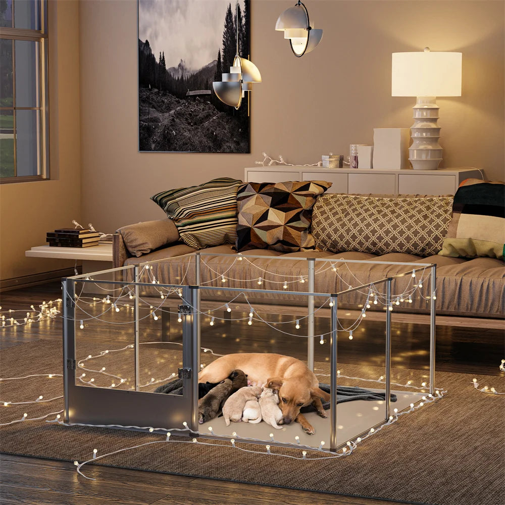 BORWARTH Acrylic Dog Playpen Enclosure For Pets Pad