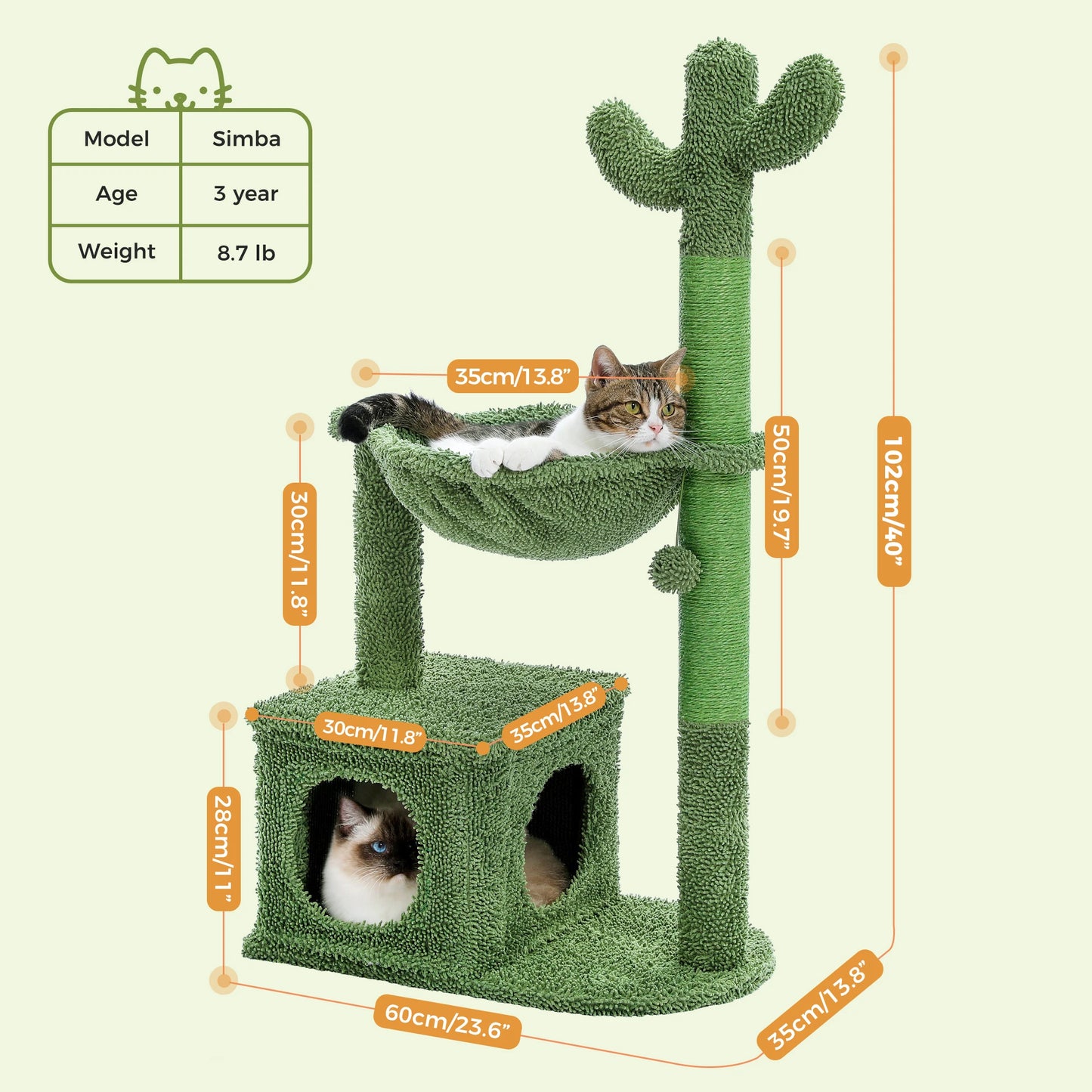 Pequlticn Cactus Cat Tree With Condo Hammock Ball Indoors