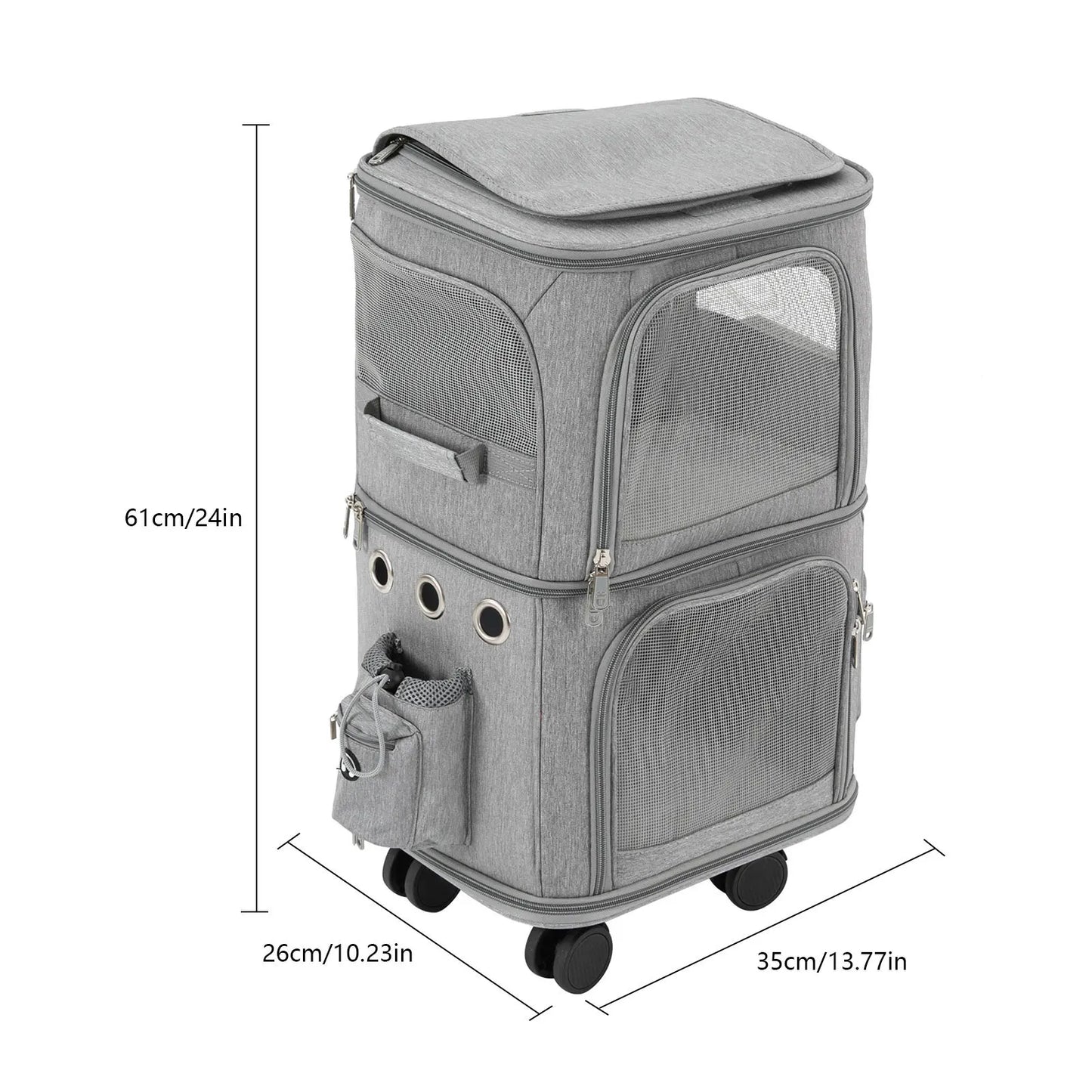 Cat Carrier Double-Compartment Rolling Carrier with Wheels Super Ventilated Design