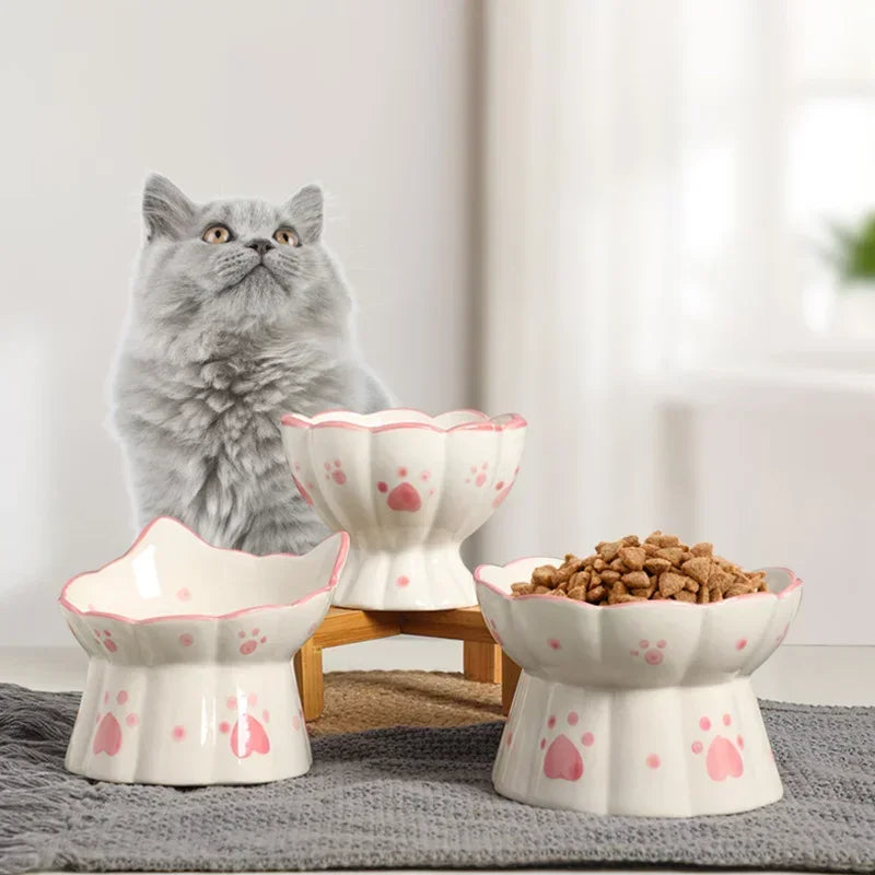 Ceramic Elevated Pet Food Bowl Set for Cats and Dogs Drinking and Eating Accessories