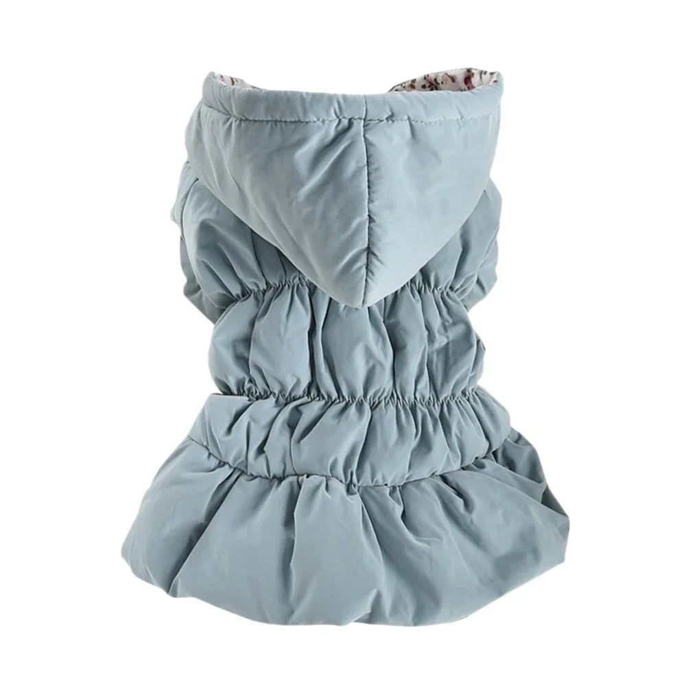 Winter Warm Dog Dress Puppy Pet Coats Princess Floral Bubble Skirt Hooded Jacket Chihuahua Yorkie Outfit Clothing