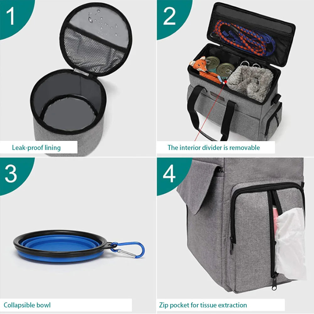 Twister.CK Dog Travel Backpack With Food Bags And Bowls