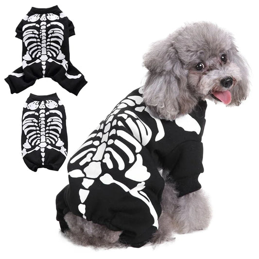Skeleton Dog Costumes Halloween Pet Clothes Apparel for Puppies Small Medium Dogs and Cats Holiday Party Dressing Up Clothes