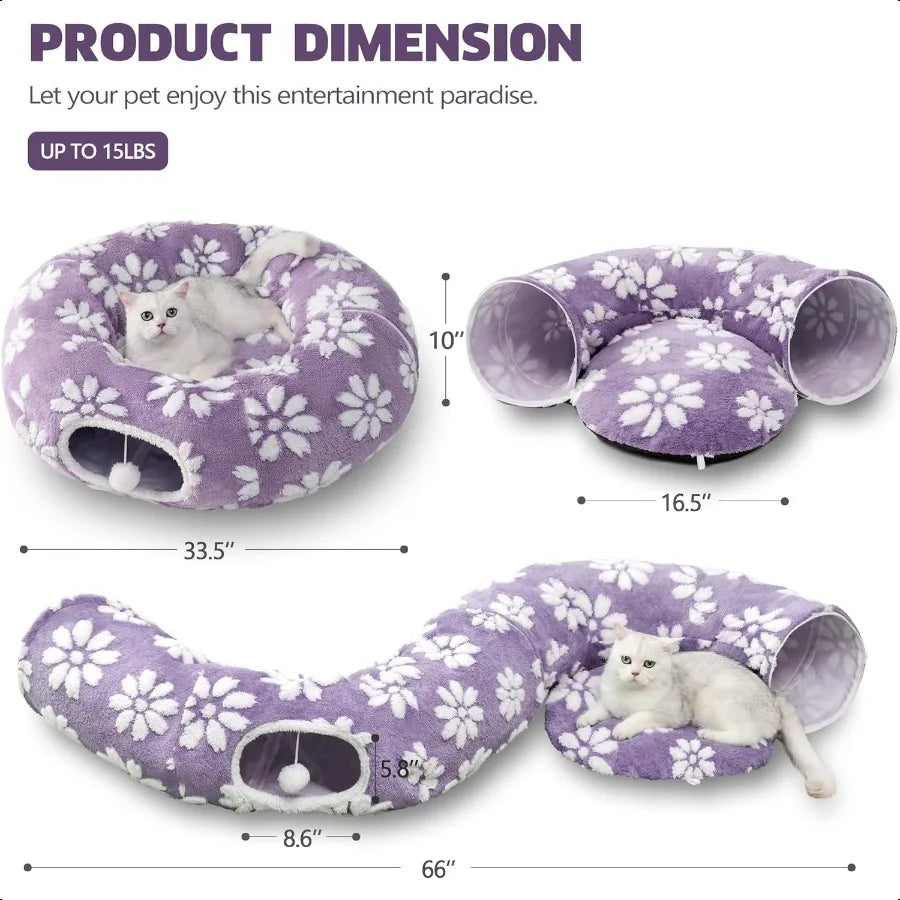 Cat Tunnel for Indoor Cats Cute Peekaboo Cave with Dangling Balls