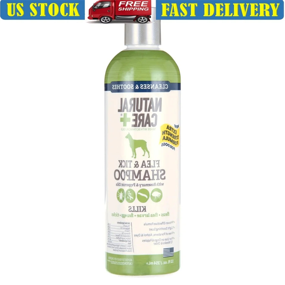 Flea and Tick Dog Shampoo Peppermint Scent Natural Plant Extracts Biodegradable 12oz