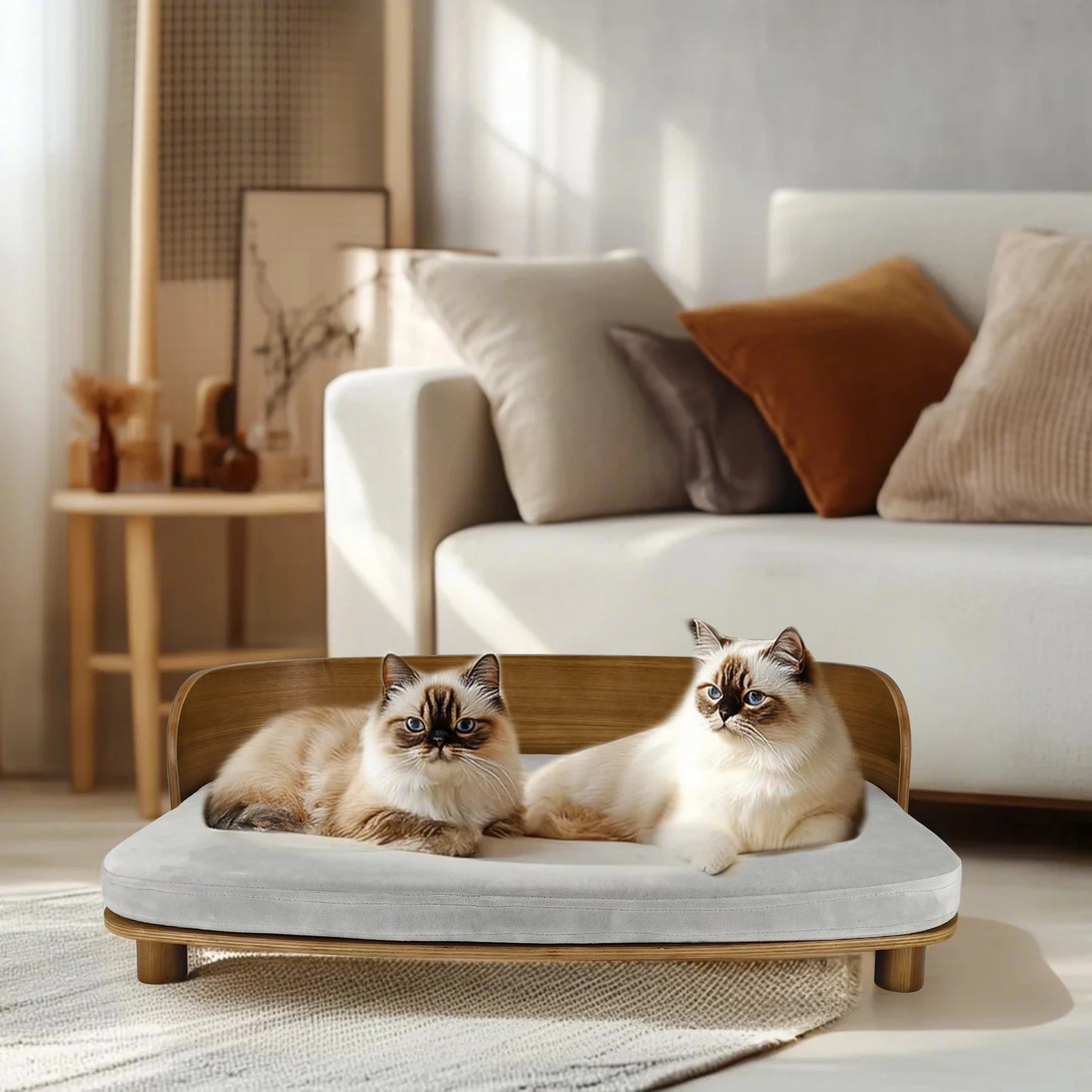 BingoPaw Elevated Cat Bed Wooden Indoor Cat Couch Pet Sofa Chair Lounge for Small Animals