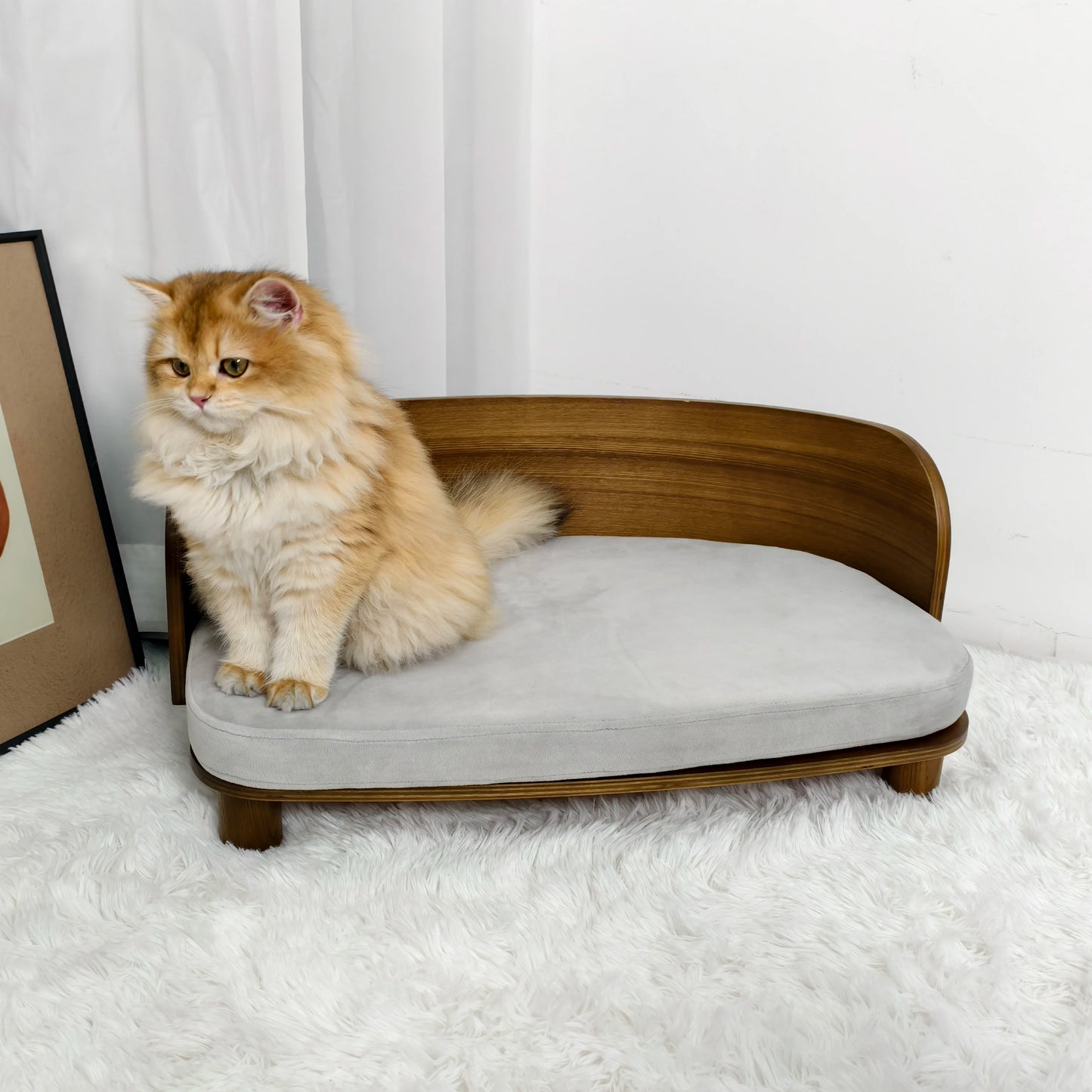 BingoPaw Elevated Cat Bed Wooden Indoor Cat Sofa Lounger